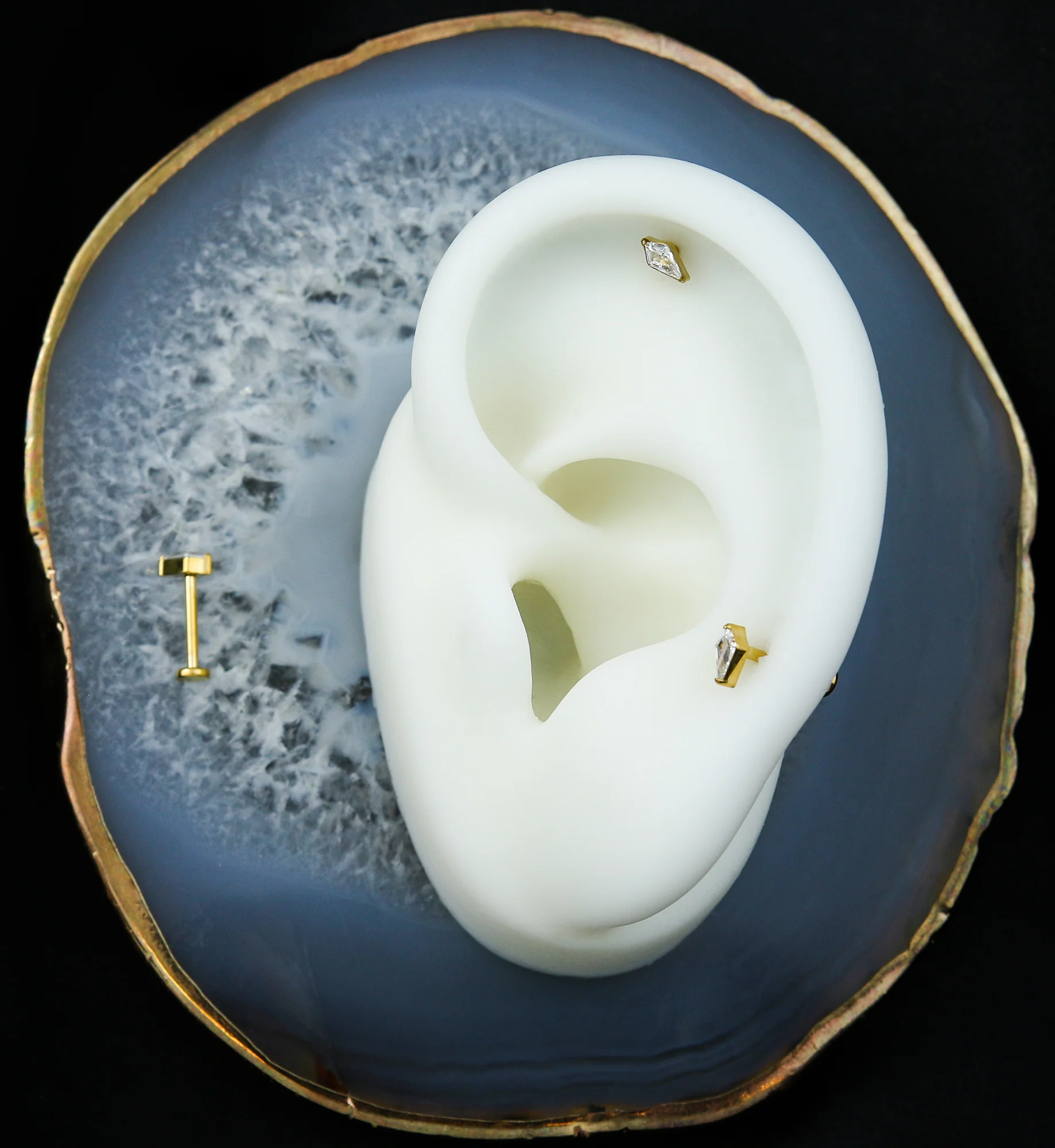 Gold PVD Abyss Clear CZ Titanium Threadless Labret - Image 2