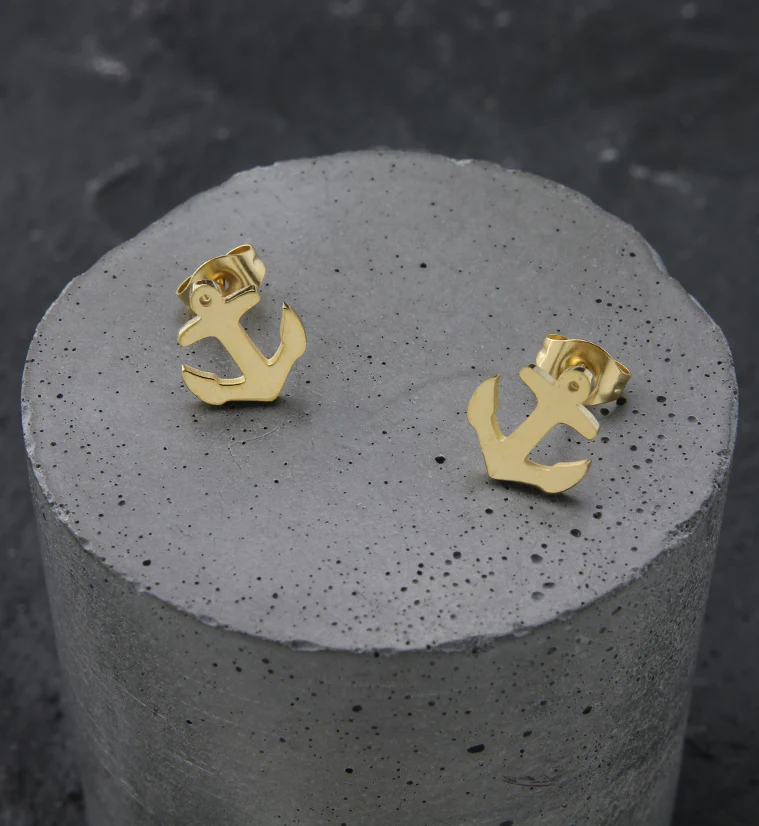 Gold PVD Anchor Stainless Steel Earrings - Image 2