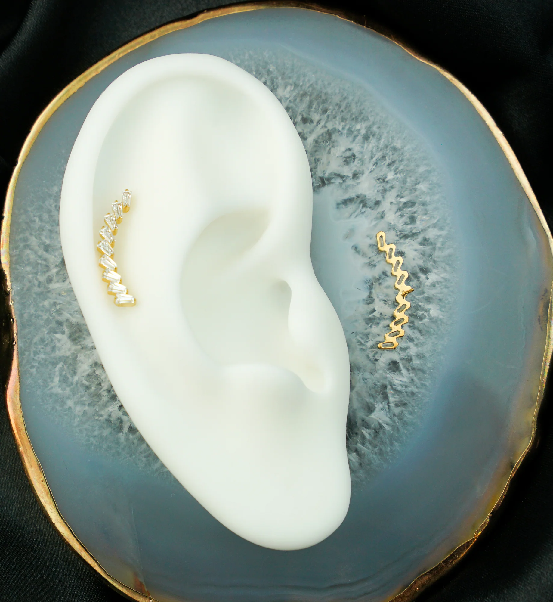 Gold PVD Arched Baguette Clear CZ Titanium Threadless Top - Image 2