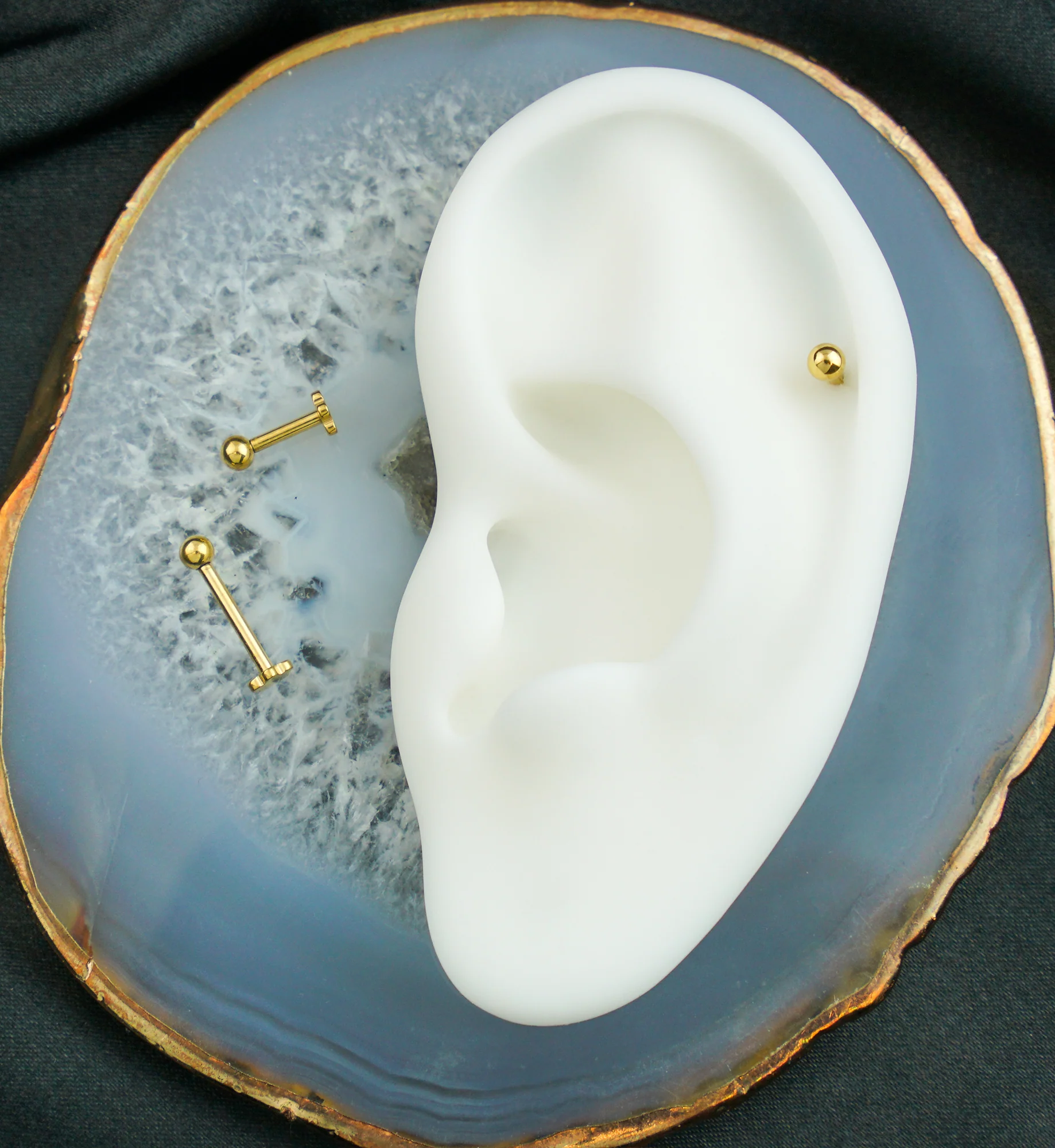 Gold PVD Ball Top Internally Threaded Titanium Flower Back Labret - Image 2