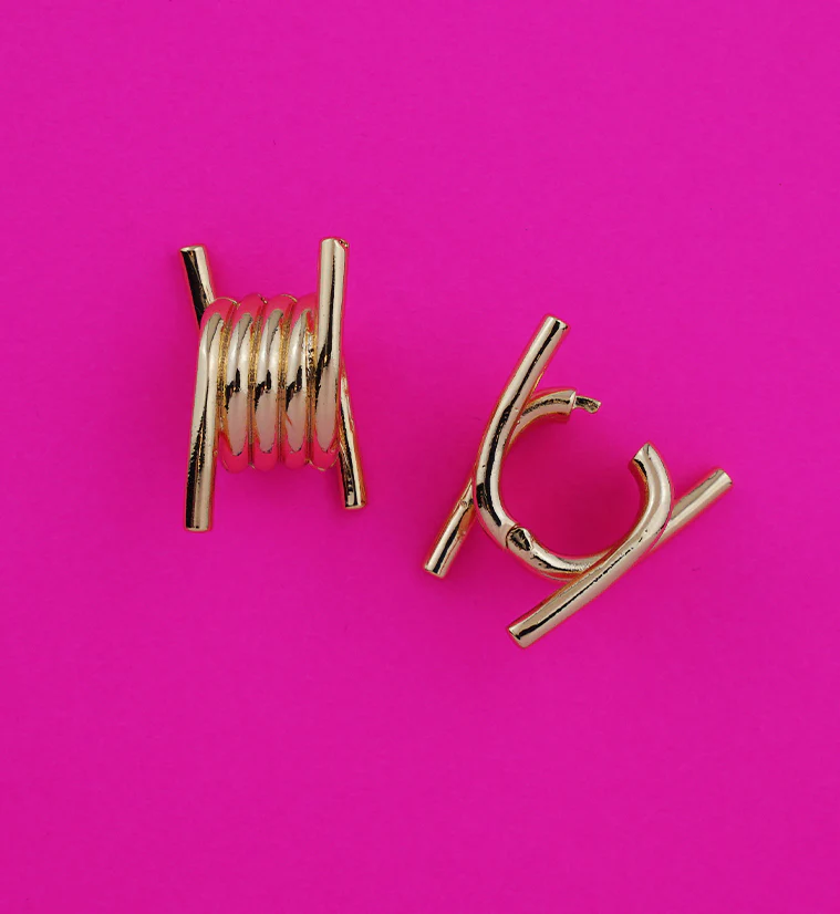Gold PVD Barbed Wire Hinged Ear Hangers - Image 2