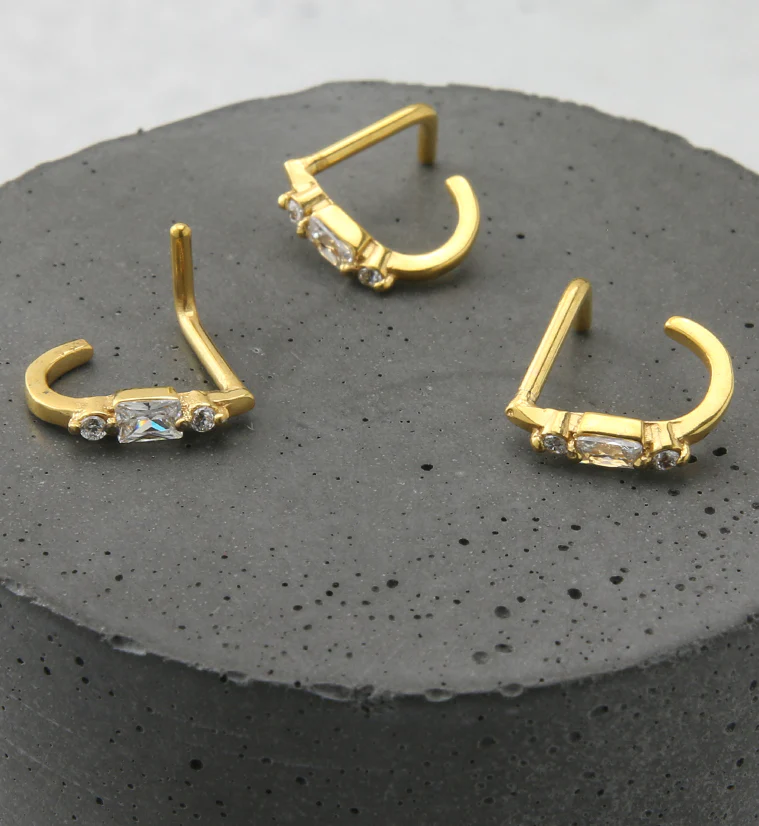 Gold PVD Bauble CZ Stainless Steel Nose Curve - Image 2