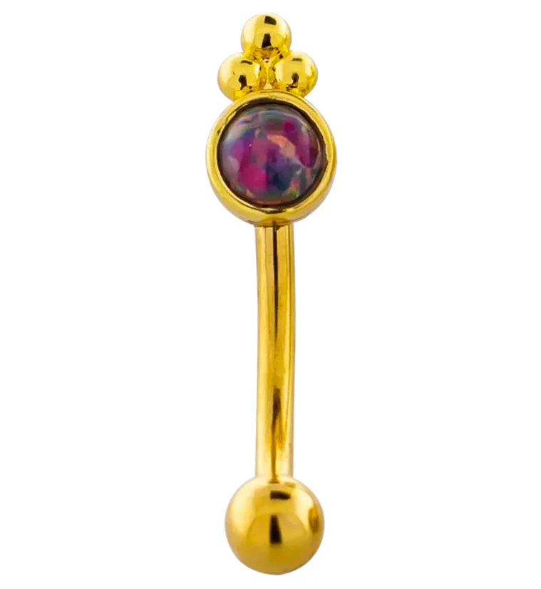 Gold PVD Beaded Black Opalite Stainless Steel Curved Barbell