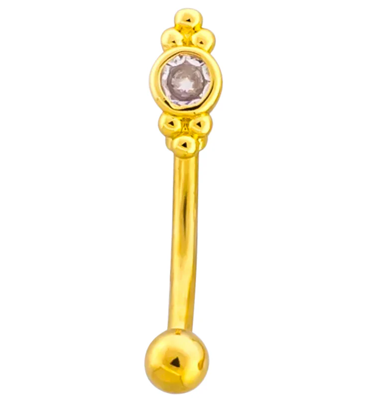 Gold PVD Beaded Clear CZ Stainless Steel Curved Barbell