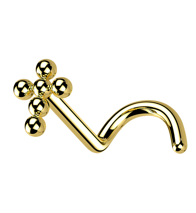 Gold PVD Beaded Cross Titanium Nose Screw