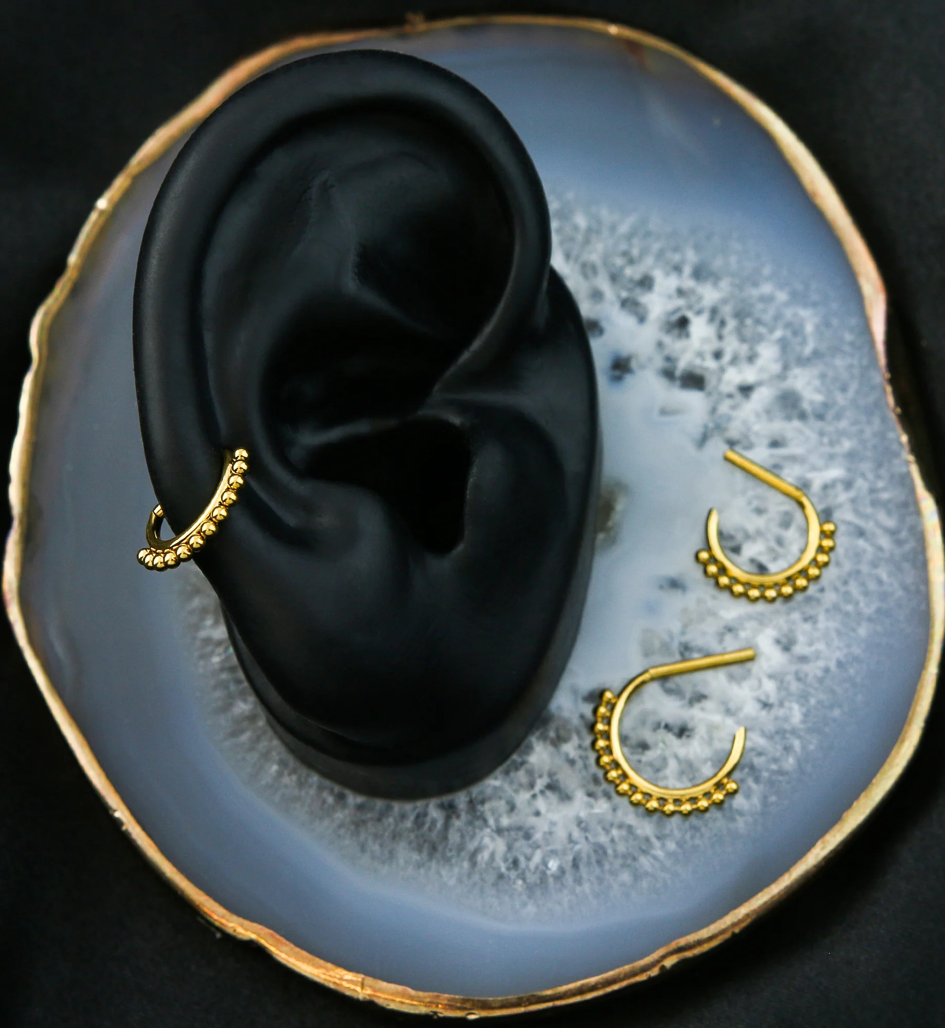 Gold PVD Beaded D-Shaped Stainless Steel Hinged Segment Ring - Image 3