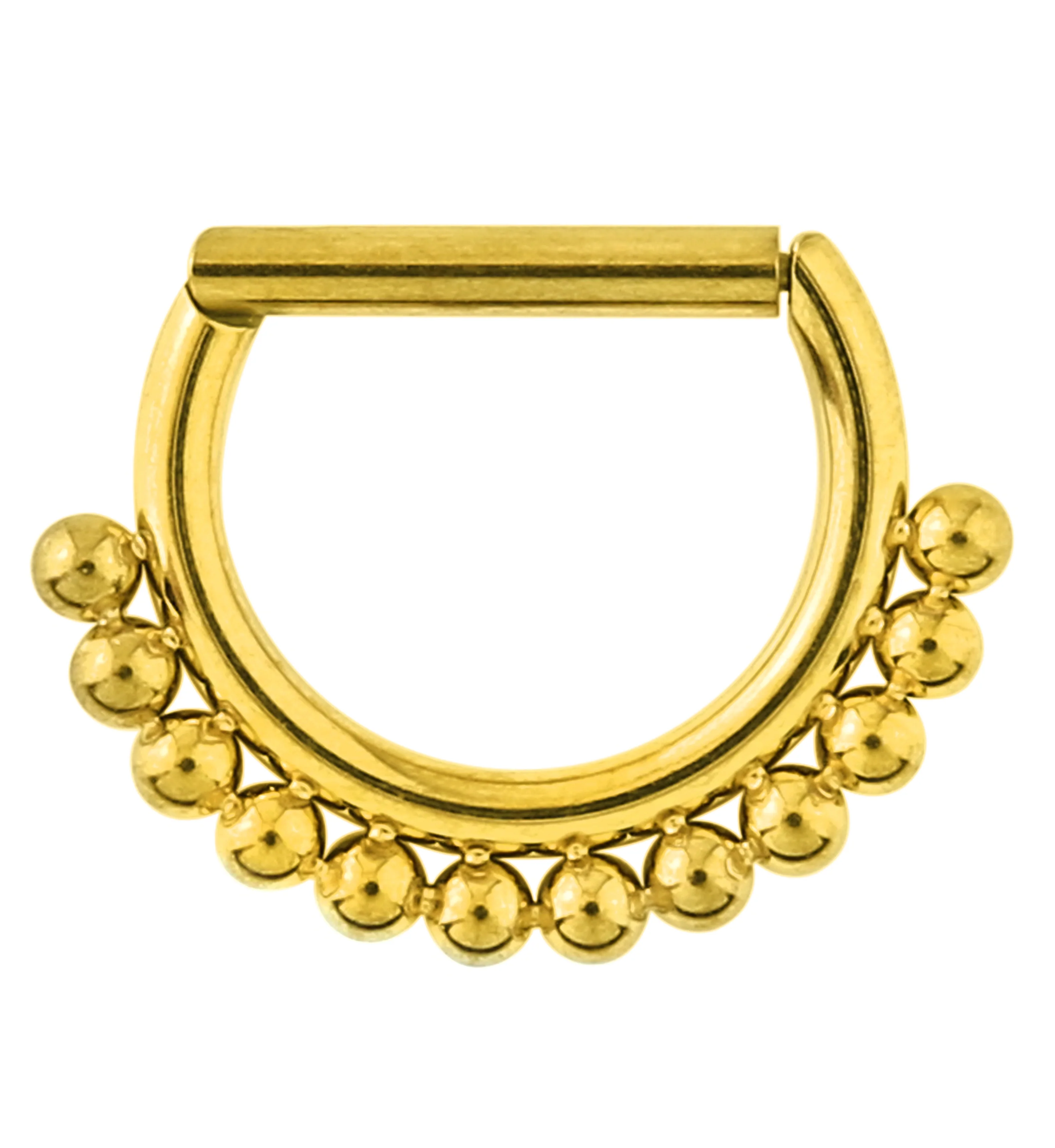 Gold PVD Beaded D-Shaped Stainless Steel Hinged Segment Ring - Image 4