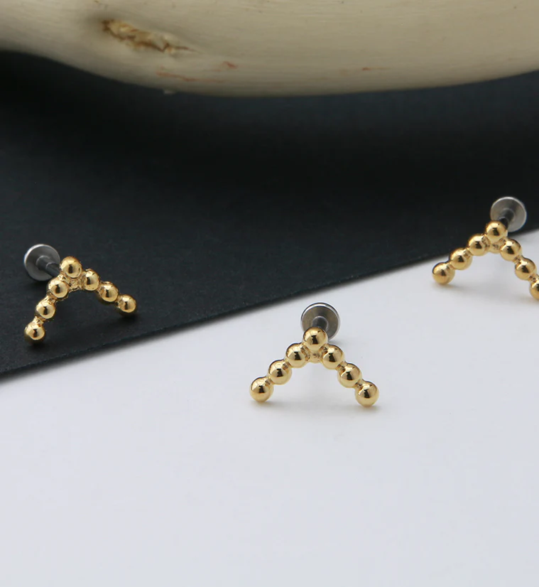 Gold PVD Beaded Point Labret Post - Image 2
