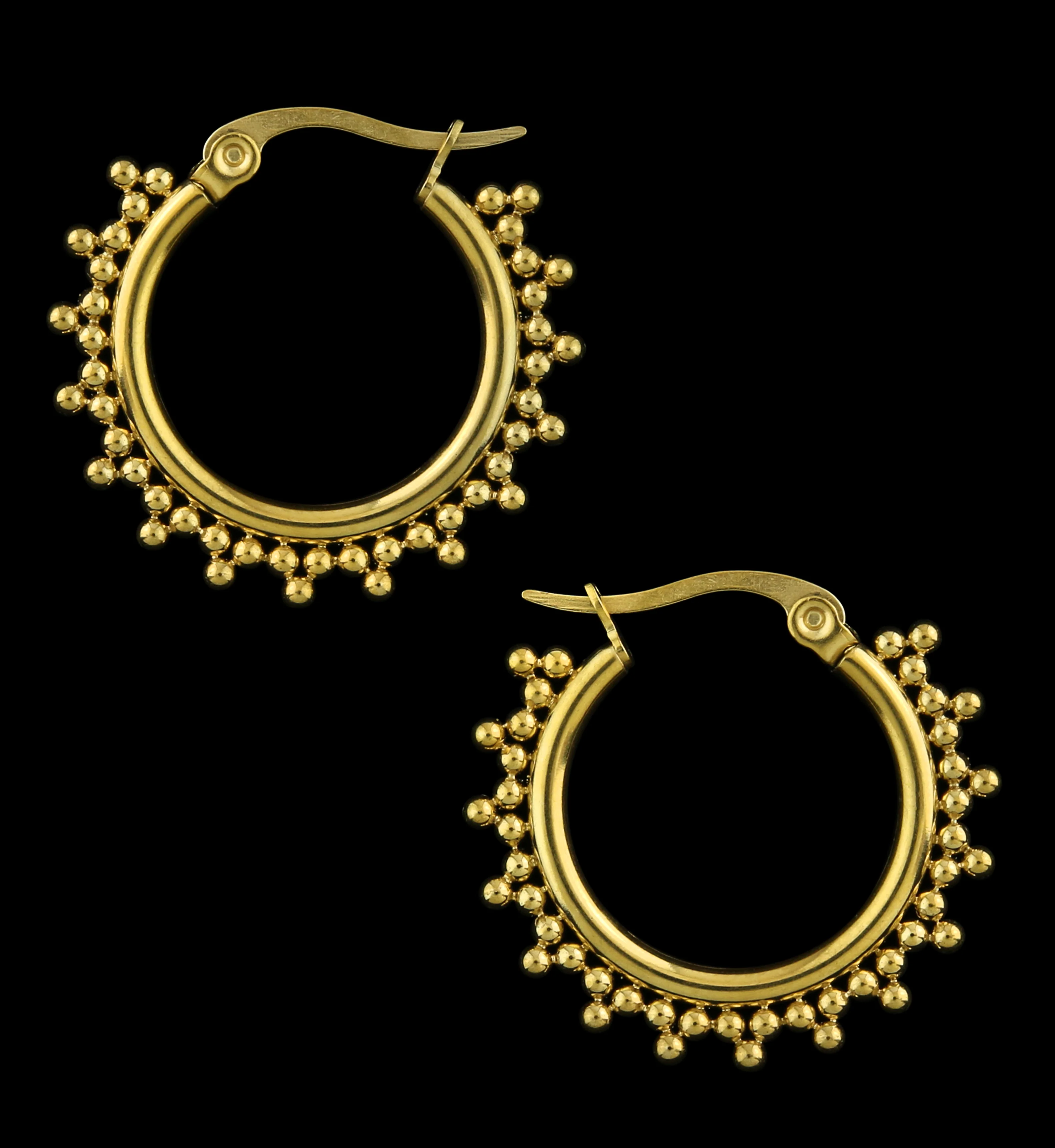 Gold PVD Beaded Stainless Steel Hangers - Earrings - Image 4