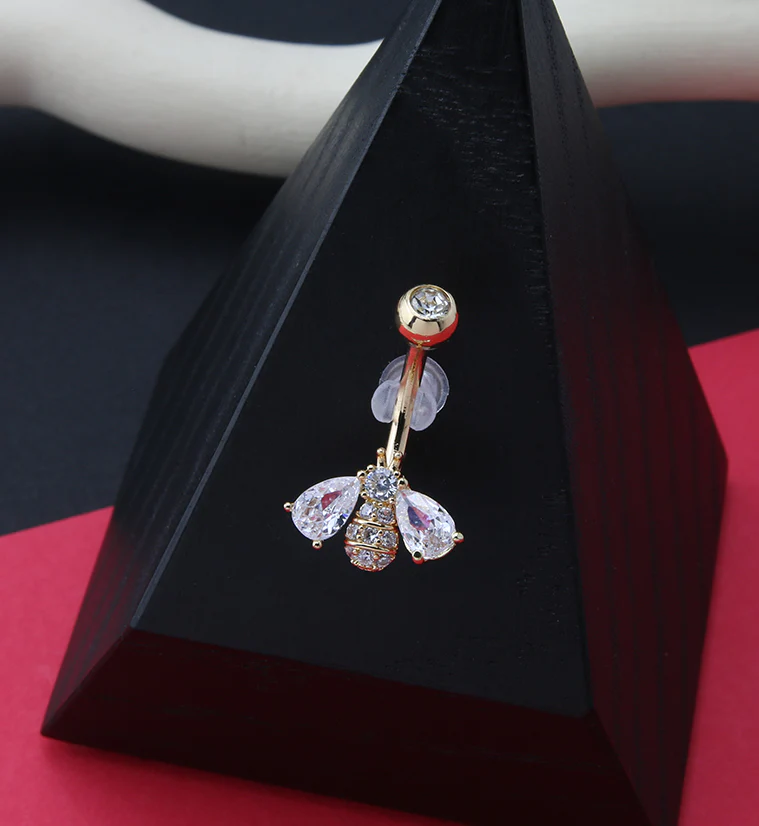 Gold PVD Bumble Bee CZ Belly Ring - Image 2