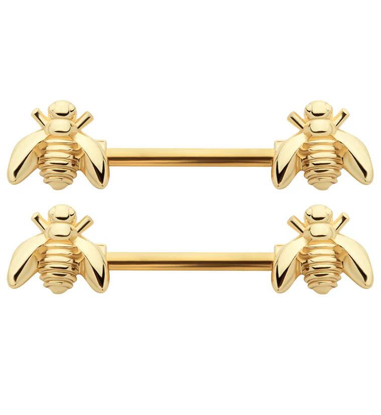 Gold PVD Bee Nipple Barbells