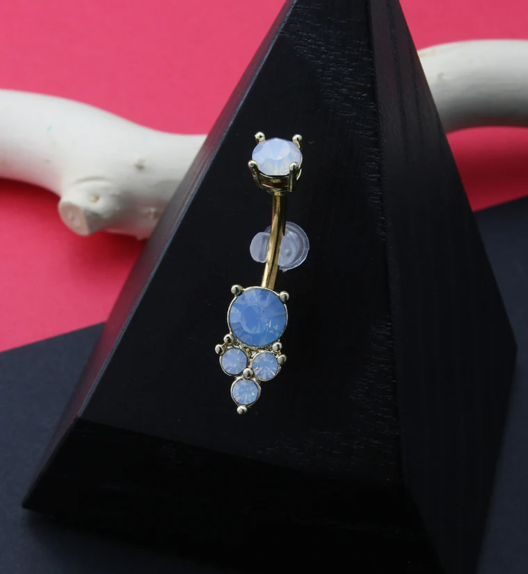 Gold PVD Bevy White Opalite Gem Belly Button Ring - Image 2