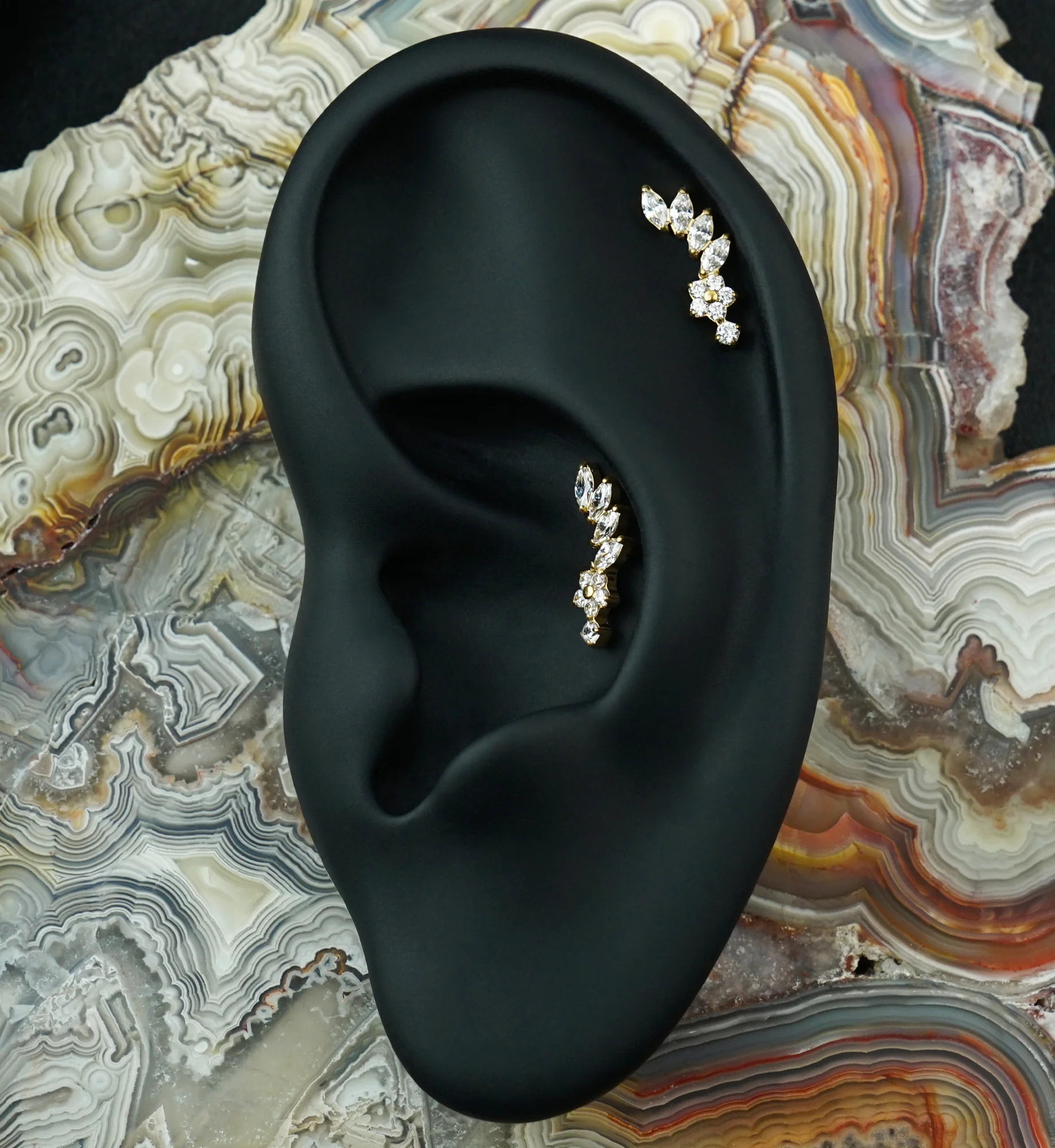 Gold PVD Blossom Trail CZ Titanium Threadless Top - Image 2
