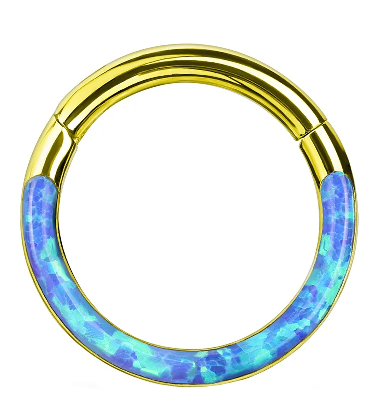 Gold PVD Blue Opalite Frontal Hinged Segment Ring