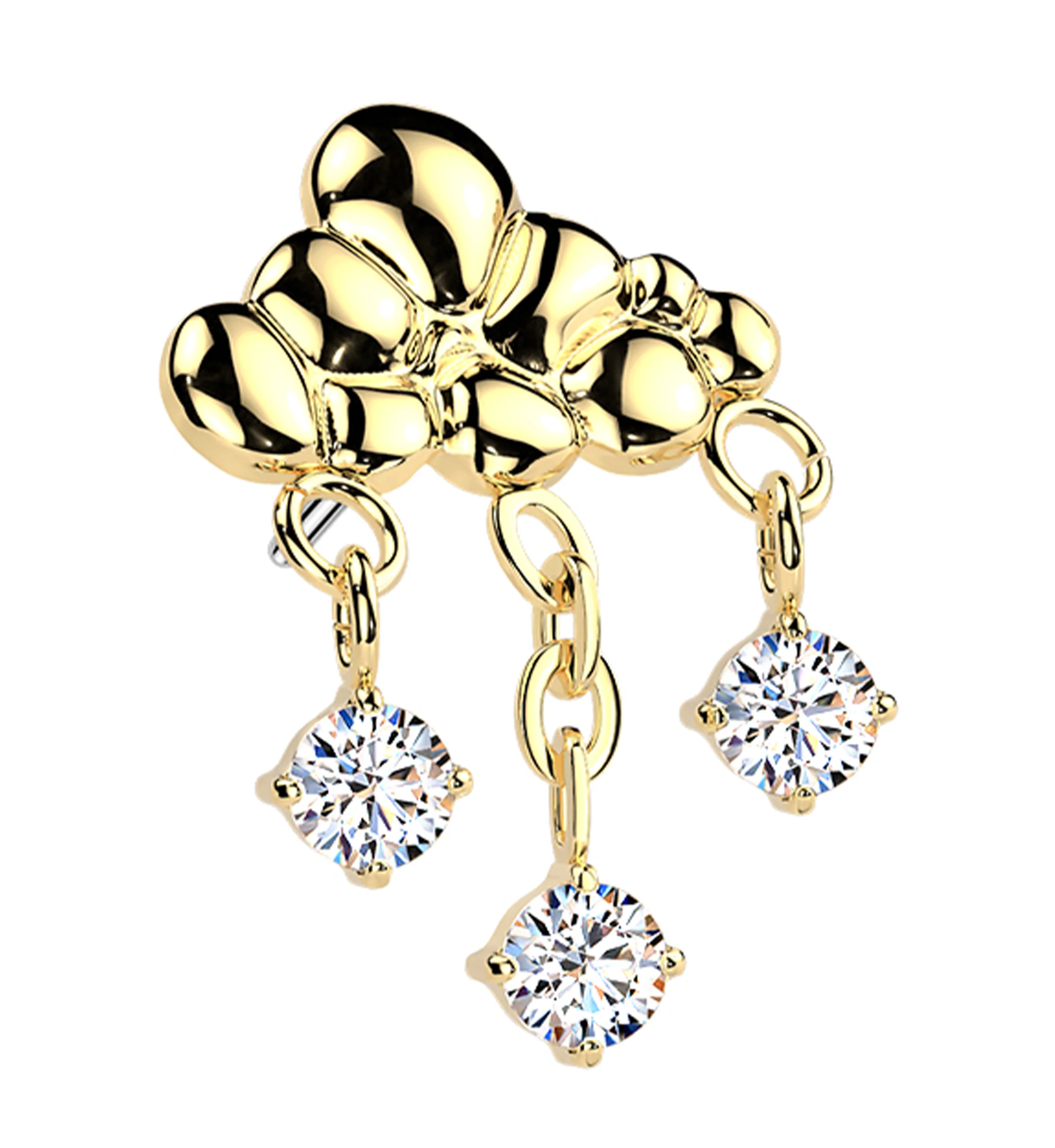 Gold PVD Storm Dangle Clear CZ Titanium Threadless Top