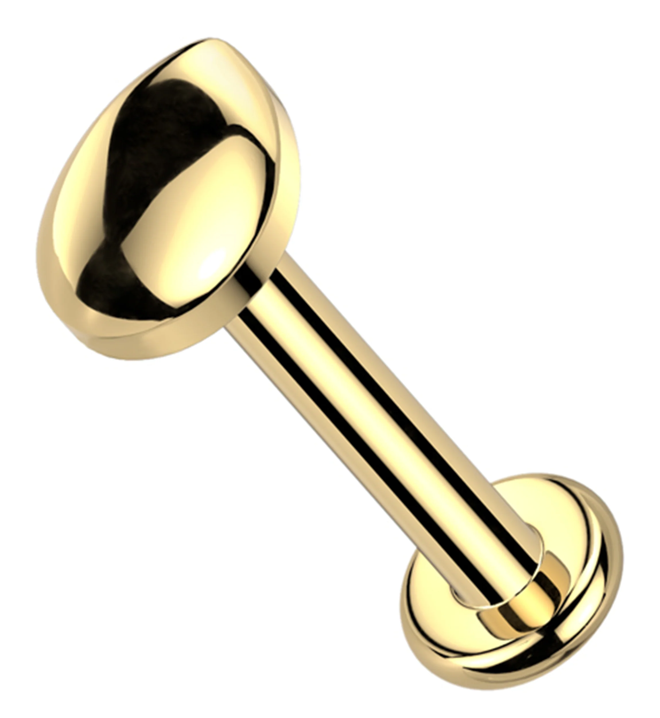 Gold PVD Compact Teardrop Internally Threaded Titanium Flat Disk Labret