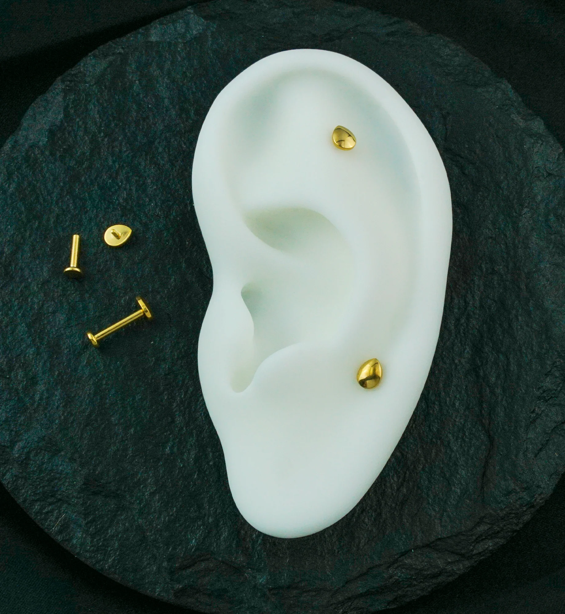 Gold PVD Compact Teardrop Internally Threaded Titanium Flat Disk Labret - Image 2