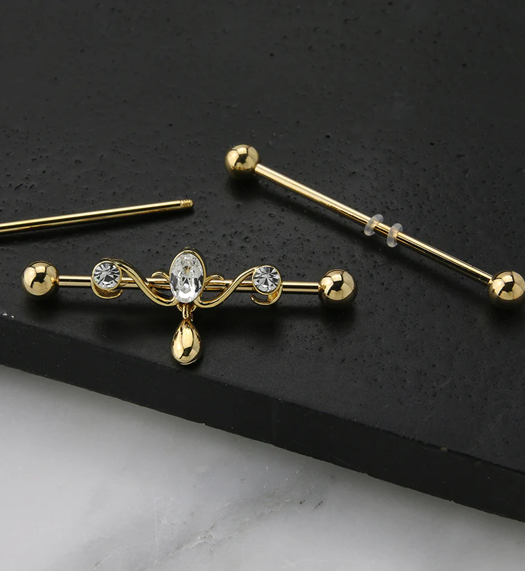 Gold PVD Candelabrum CZ Industrial Barbell - Image 2