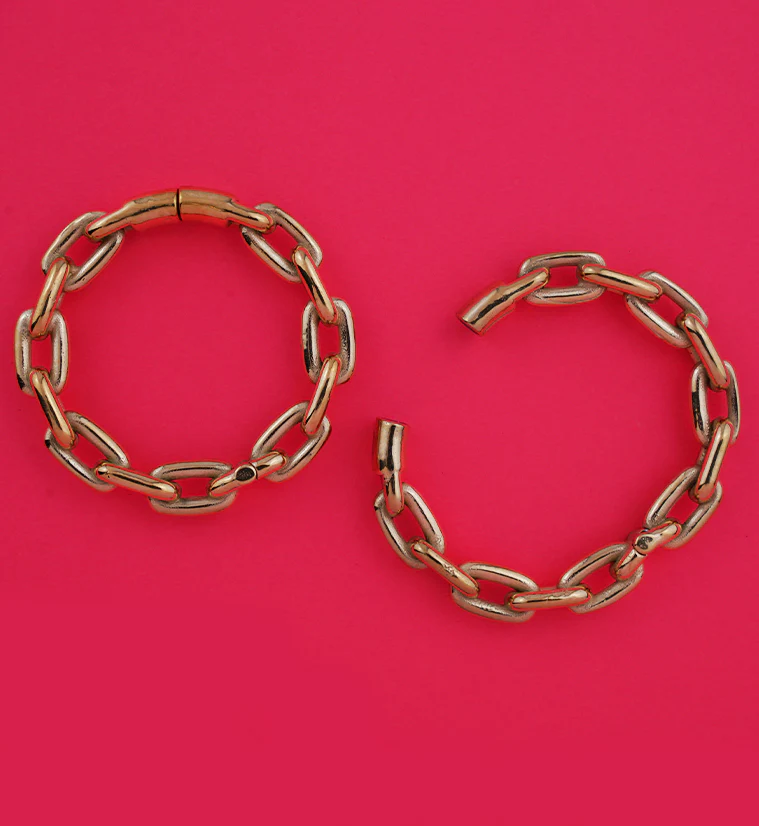 Gold PVD Chain Link Stainless Steel Hinged Ear Weights - Image 2