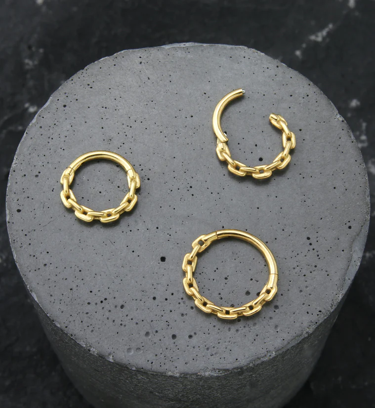 Gold PVD Chain Link Stainless Steel Hinged Segment Ring - Image 2