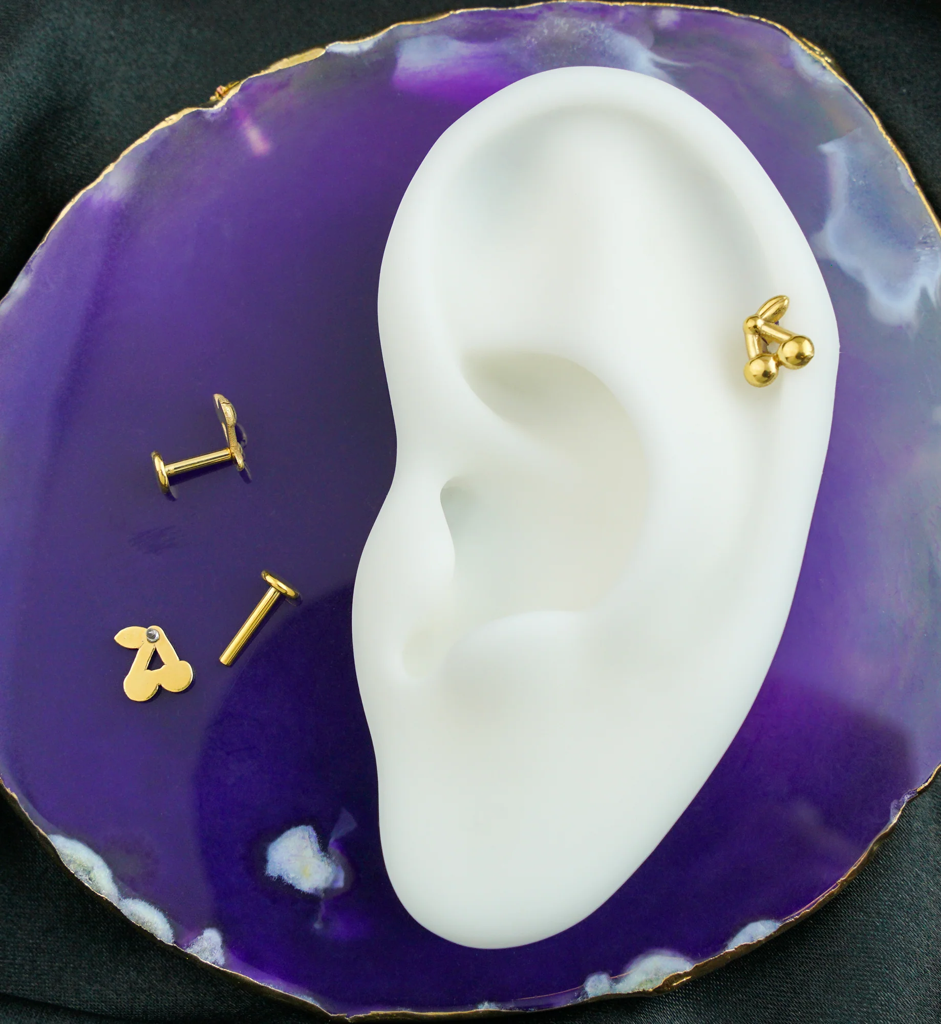 Gold PVD Cherries Internally Threaded Titanium Labret - Image 2