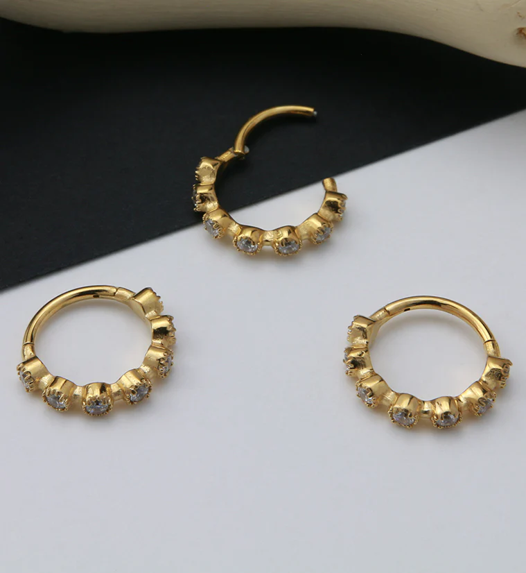 Gold PVD Clear CZ Band Hinged Segment Ring - Image 2