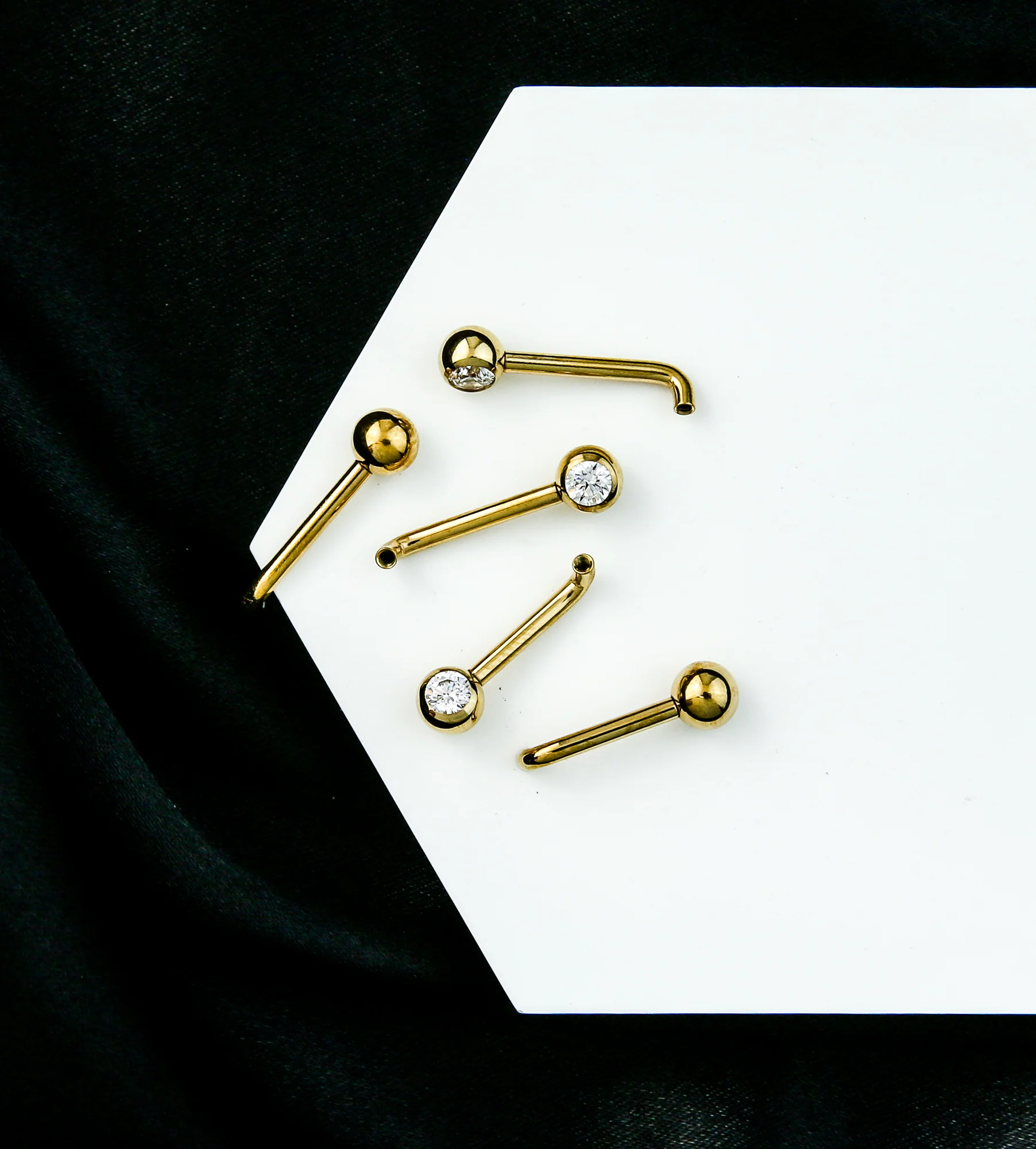 Gold PVD Clear CZ Vertical Clitoral Hood Internally Threaded Titanium Barbell (Barbell + One End Only) - Image 2