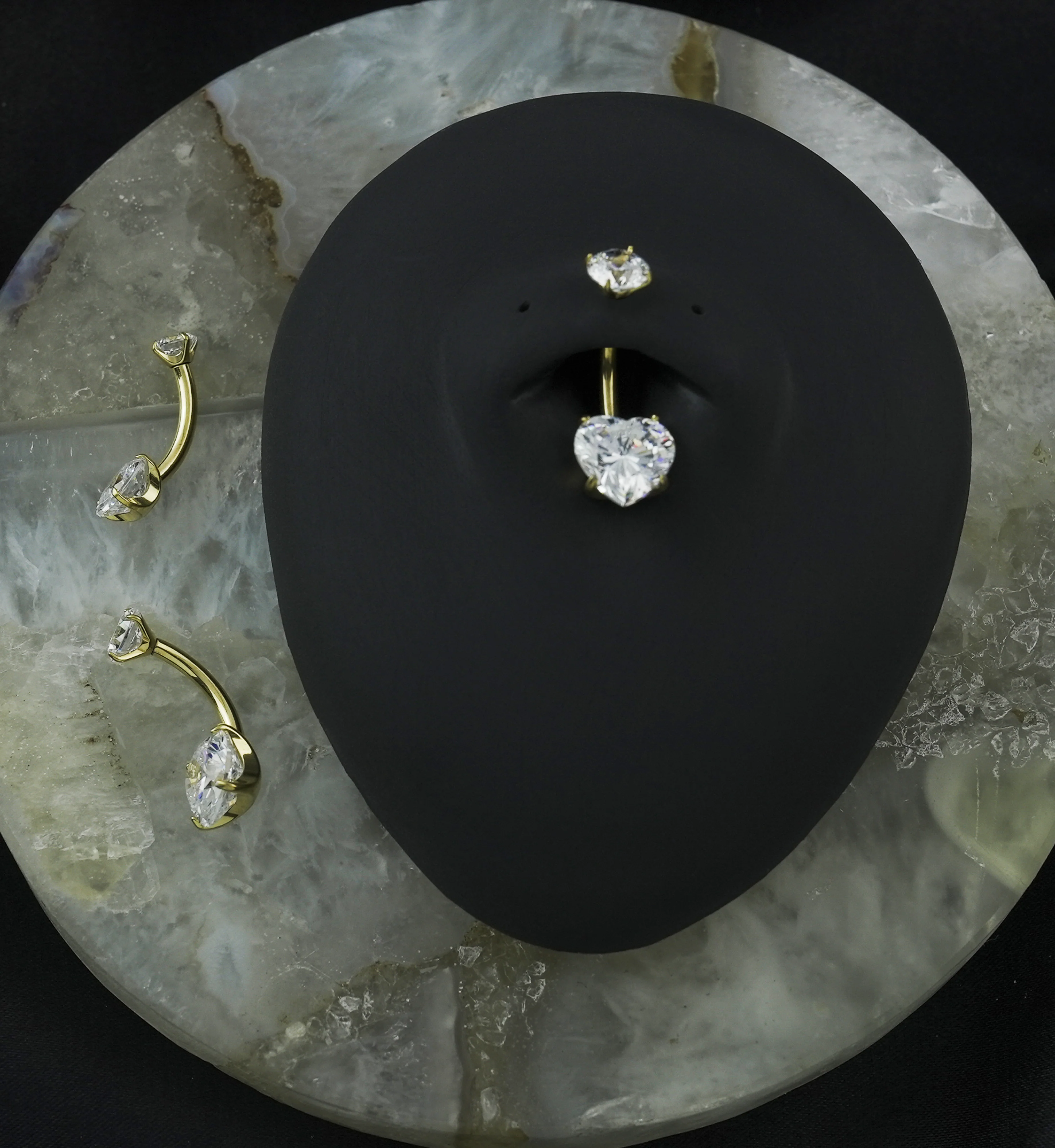 Gold PVD Clear Heart CZ Internally Threaded Titanium Belly Button Ring - Image 3