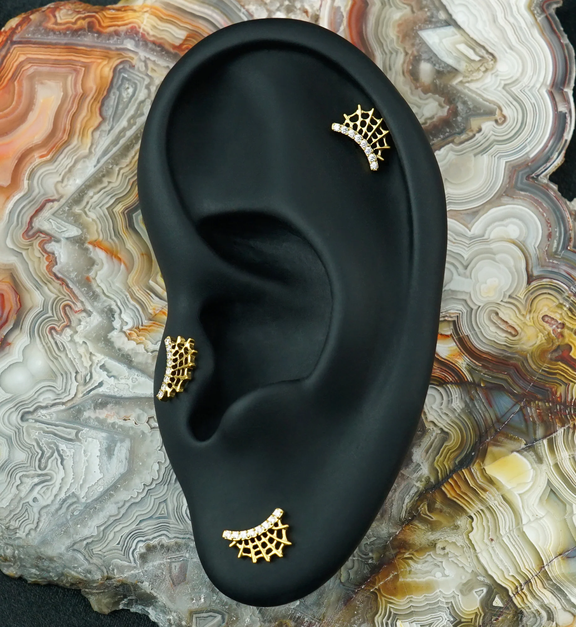 Gold PVD Cobweb CZ Titanium Threadless Top - Image 2