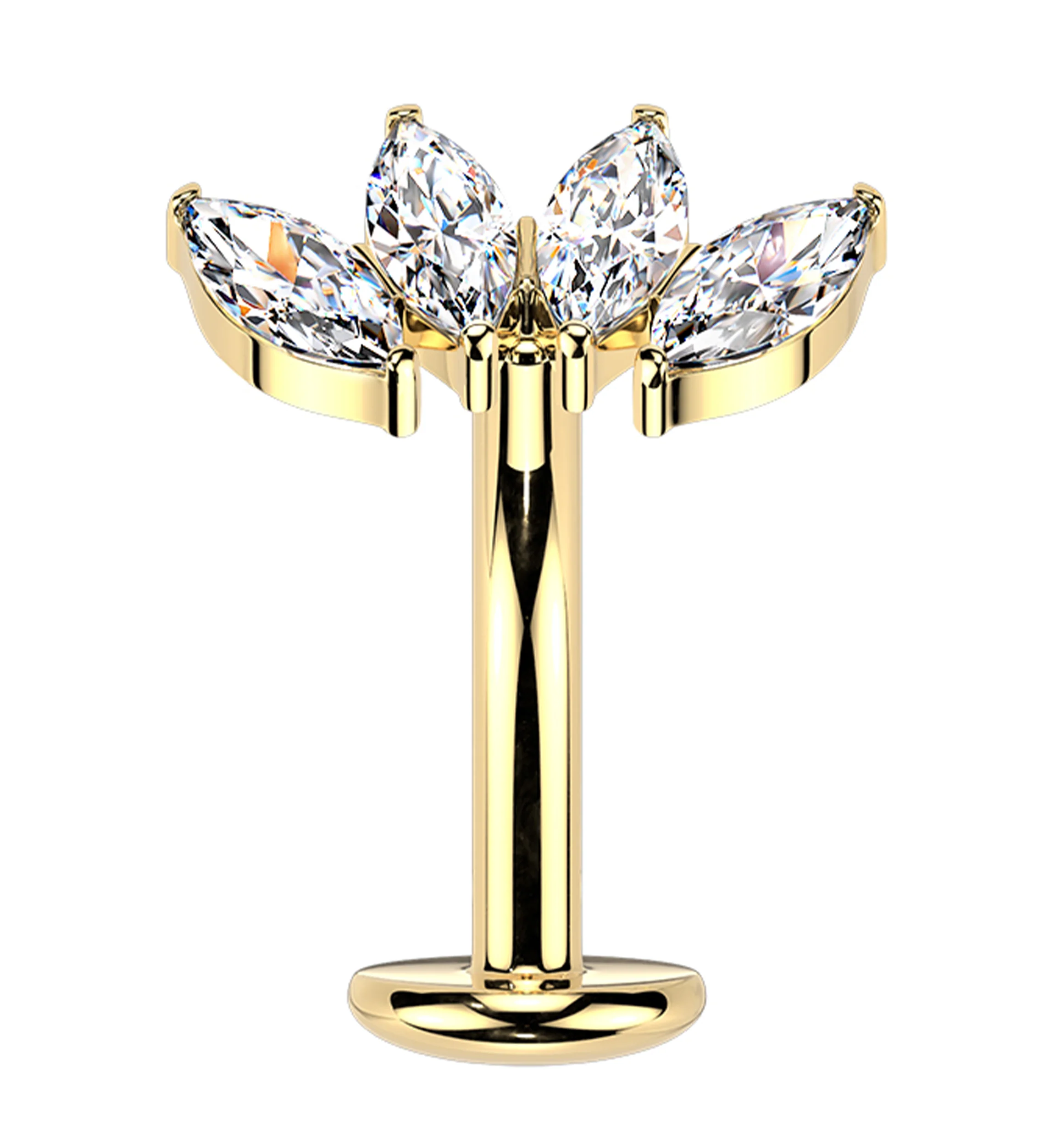 Gold PVD Contessa Clear CZ Prong Titanium Threadless Floating Belly Button Ring