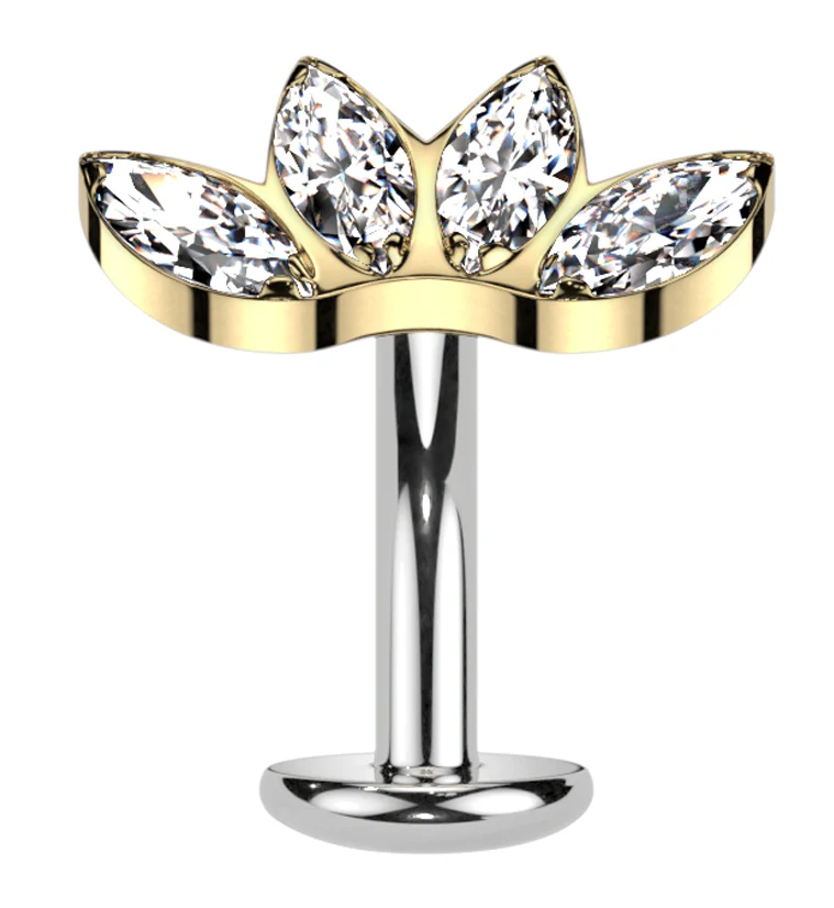 Gold PVD Contessa Clear CZ Titanium Threadless Floating Belly Button Ring (Convex Disk)