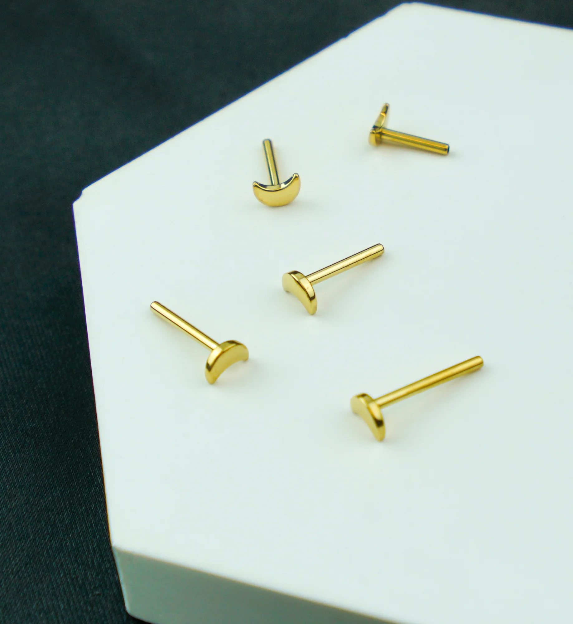 Gold PVD Crescent Moon Titanium Threadless Labret Post - Image 2