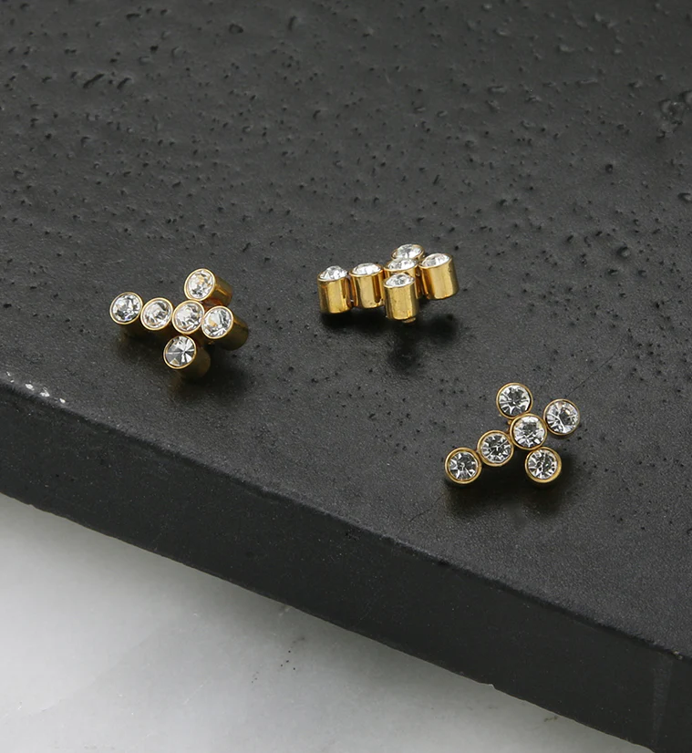 Gold PVD Cross CZ Titanium Internally Threaded Top - Image 2