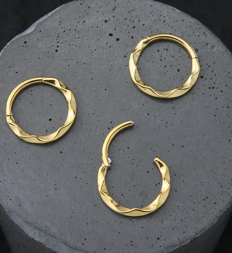 Gold PVD Curl Stainless Steel Hinged Segment Ring - Image 2