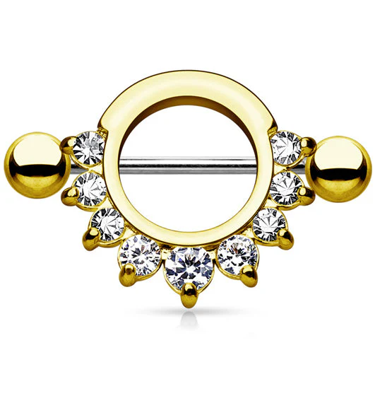 Gold PVD CZ Circular Nipple Ring Shield