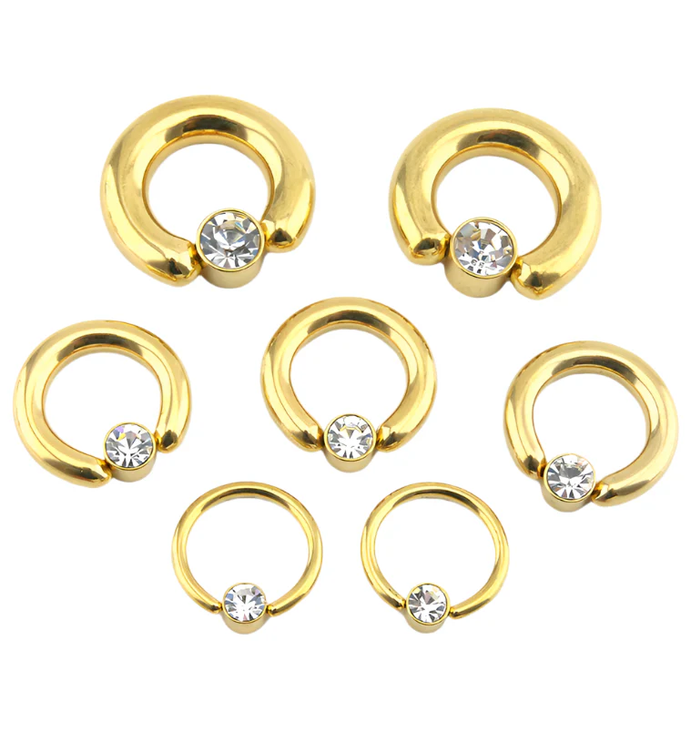 Gold PVD CZ Flat Disk Captive Ring - Image 2