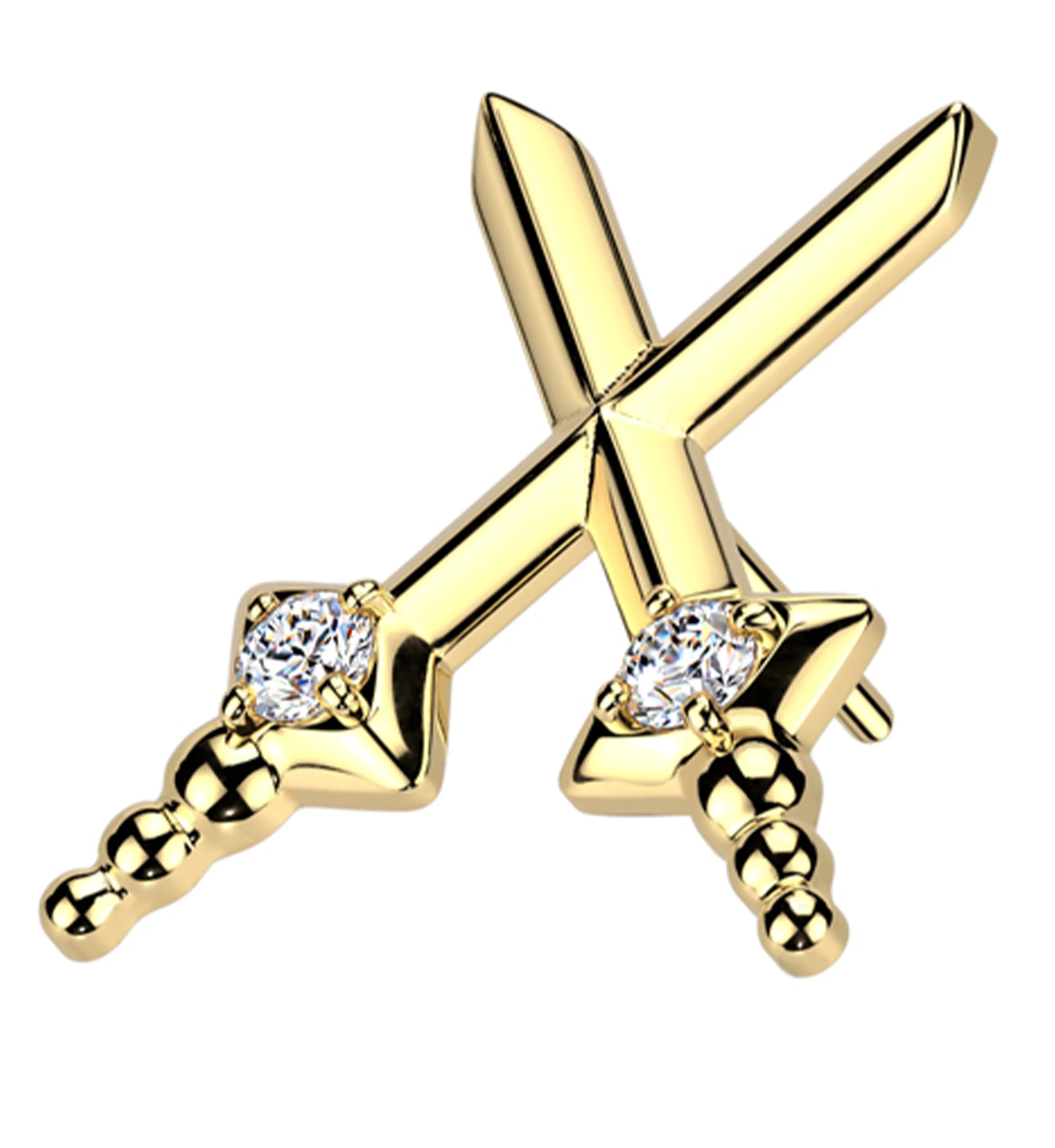 Gold PVD Dagger Dual Clear CZ Threadless Titanium Top
