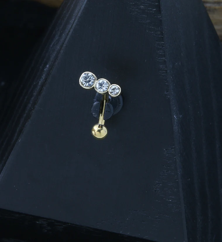 Gold PVD Descend Clear CZ Curved Barbell - Image 2