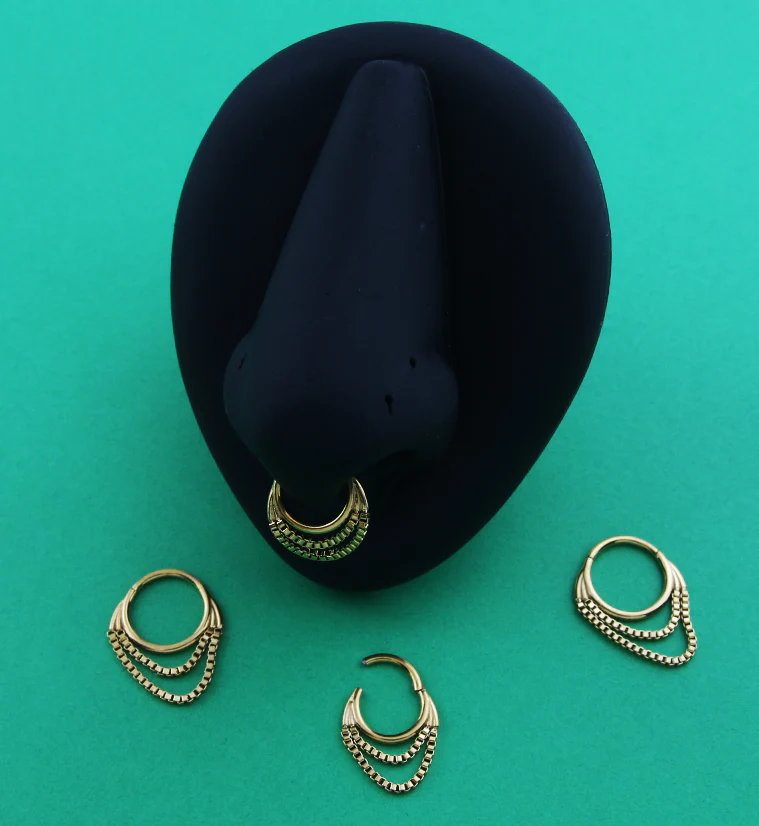 Gold PVD Double Box Chain Dangle Stainless Steel Hinged Segment Ring - Image 3