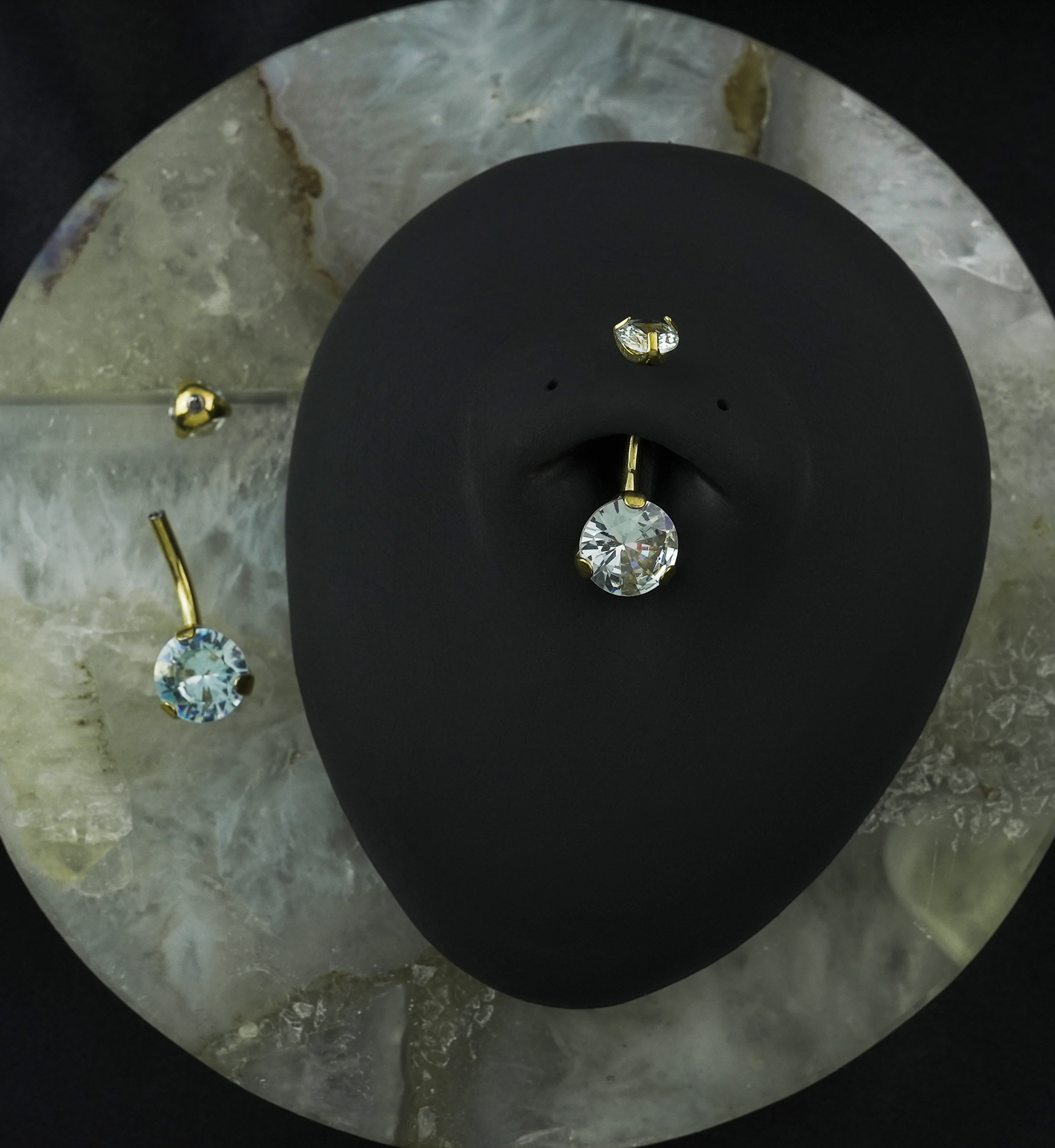 Gold PVD Double CZ Internally Threaded Belly Button Ring - Image 2