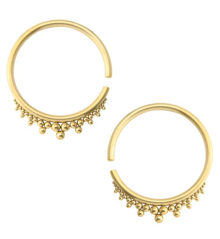 Gold PVD Drip Bead Hoop Stainless Steel Ear Weights - Image 2