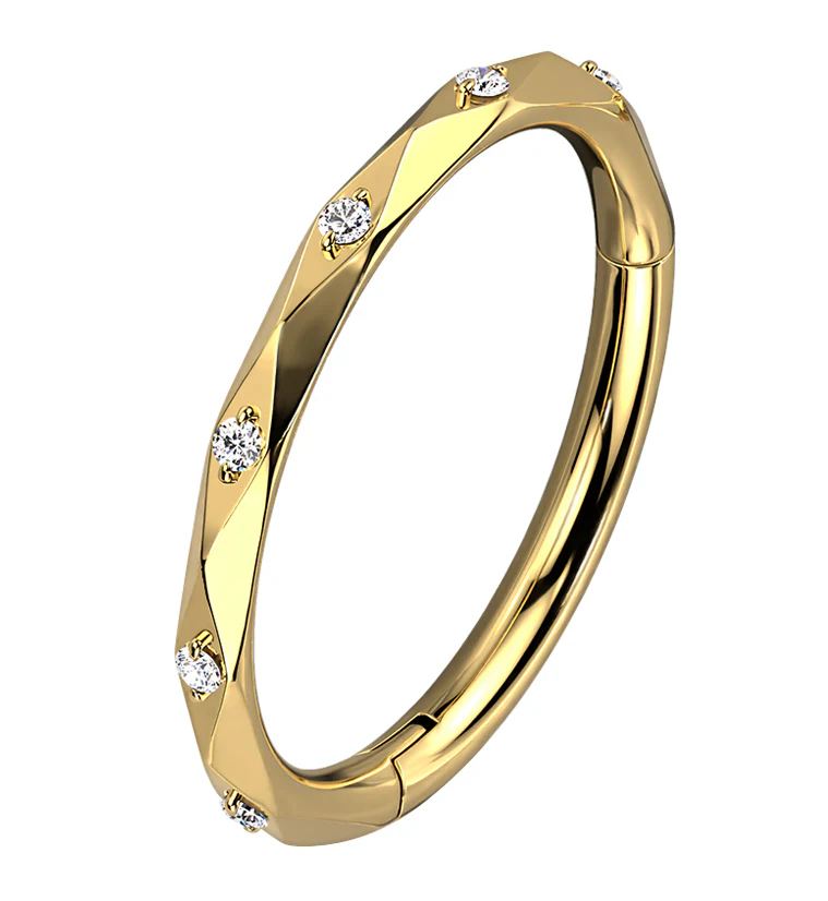 Facet CZ Gold PVD Titanium Hinged Segment Ring