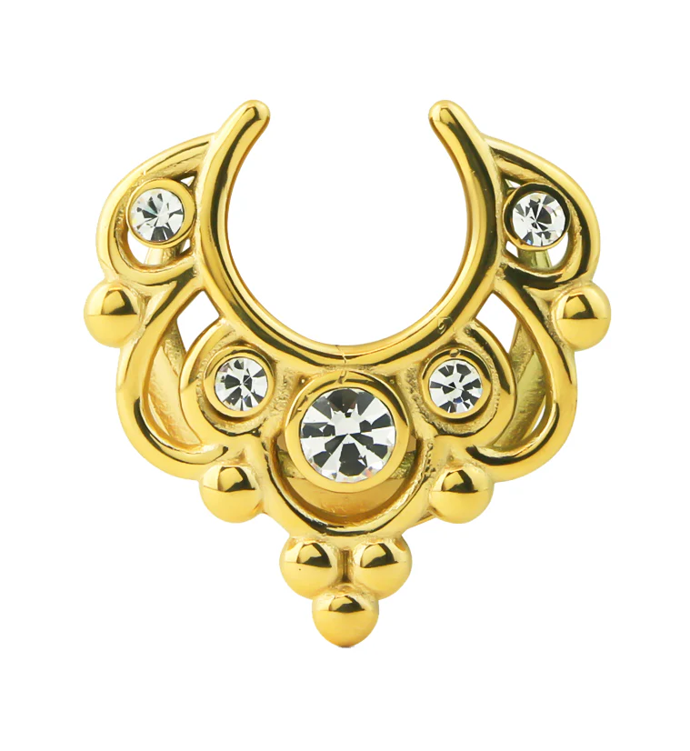 Gold PVD Filigree Clear CZ Stainless Steel Saddles - Image 3