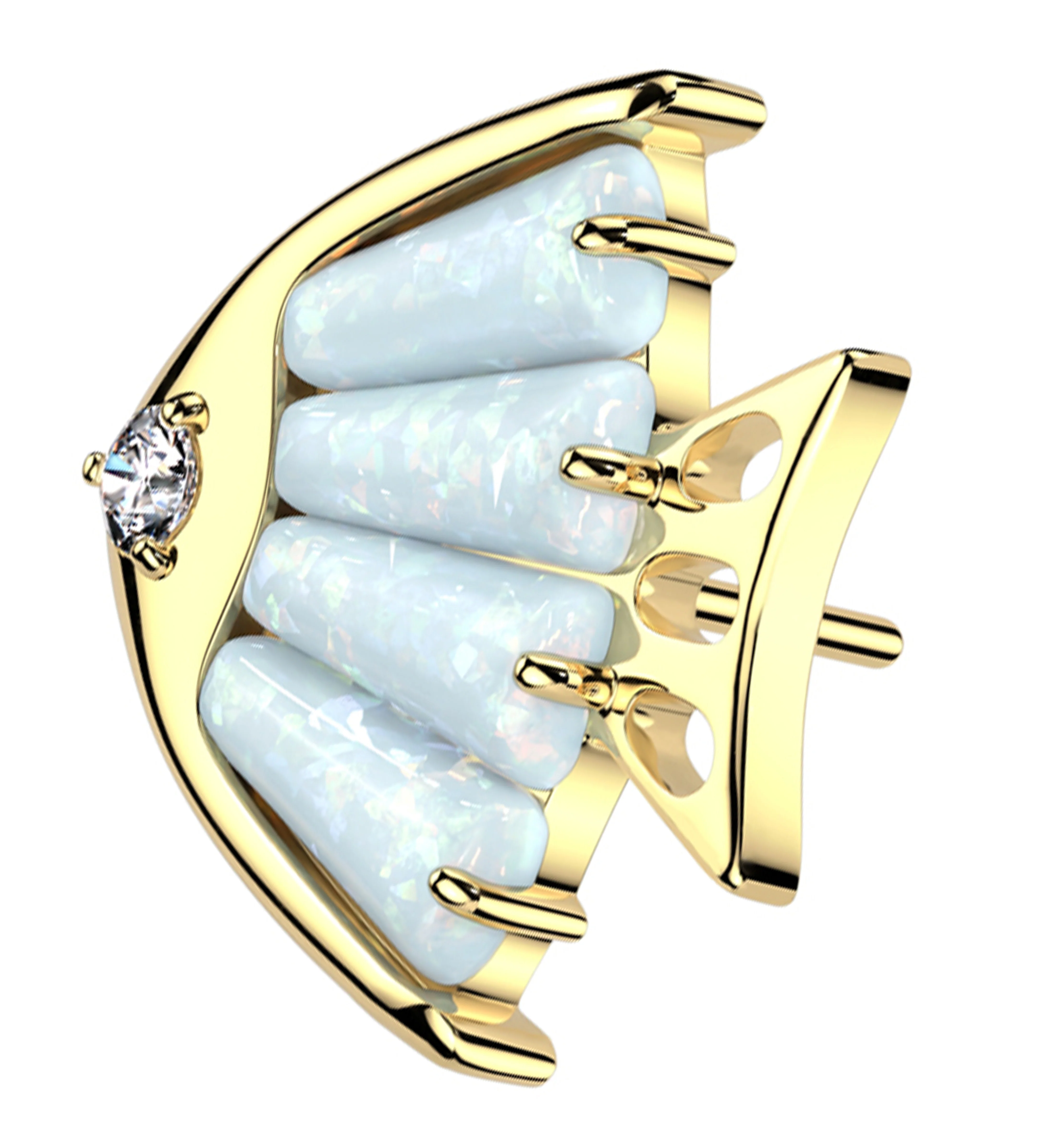 Gold PVD Fish White Opalite Titanium Threadless Top
