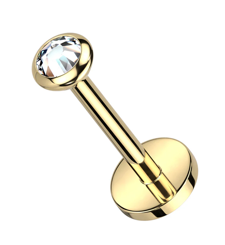 Gold PVD Flat Clear CZ Titanium Threadless Labret