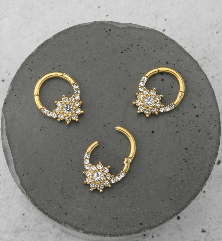 Gold PVD Floret CZ Hinged Segment Ring - Image 2