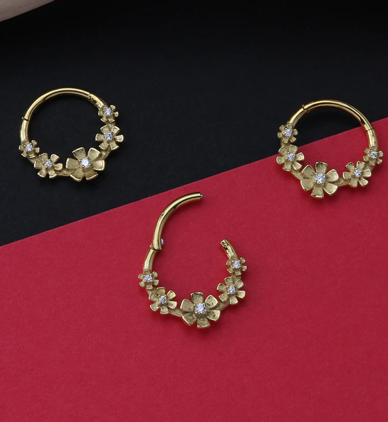 Gold PVD Flower Crown Hinged Segment Ring - Image 2