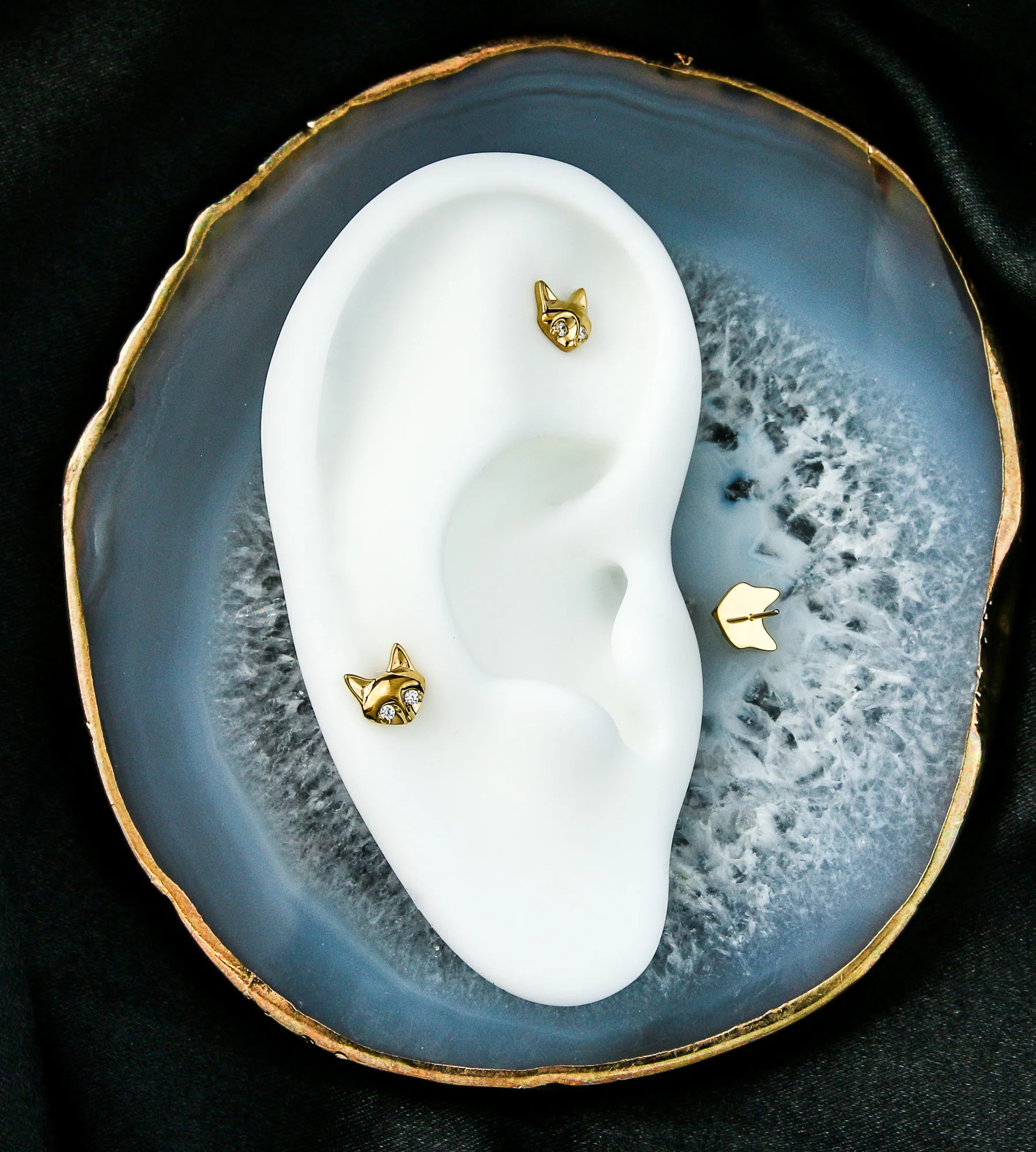 Gold PVD Fox Clear CZ Titanium Threadless Top - Image 2
