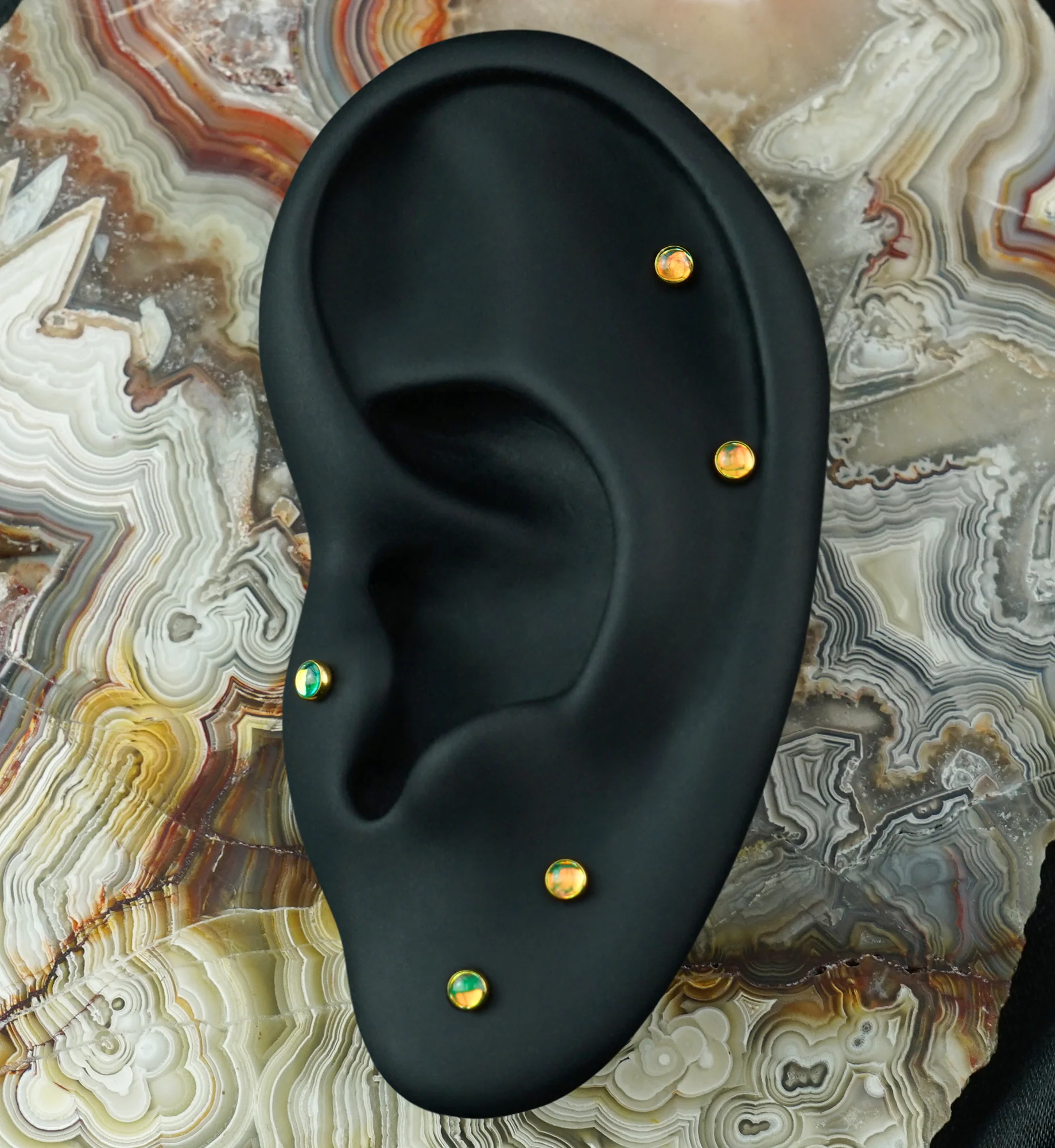 Gold PVD Green Iridescent Gem Titanium Threadless Top - Image 2