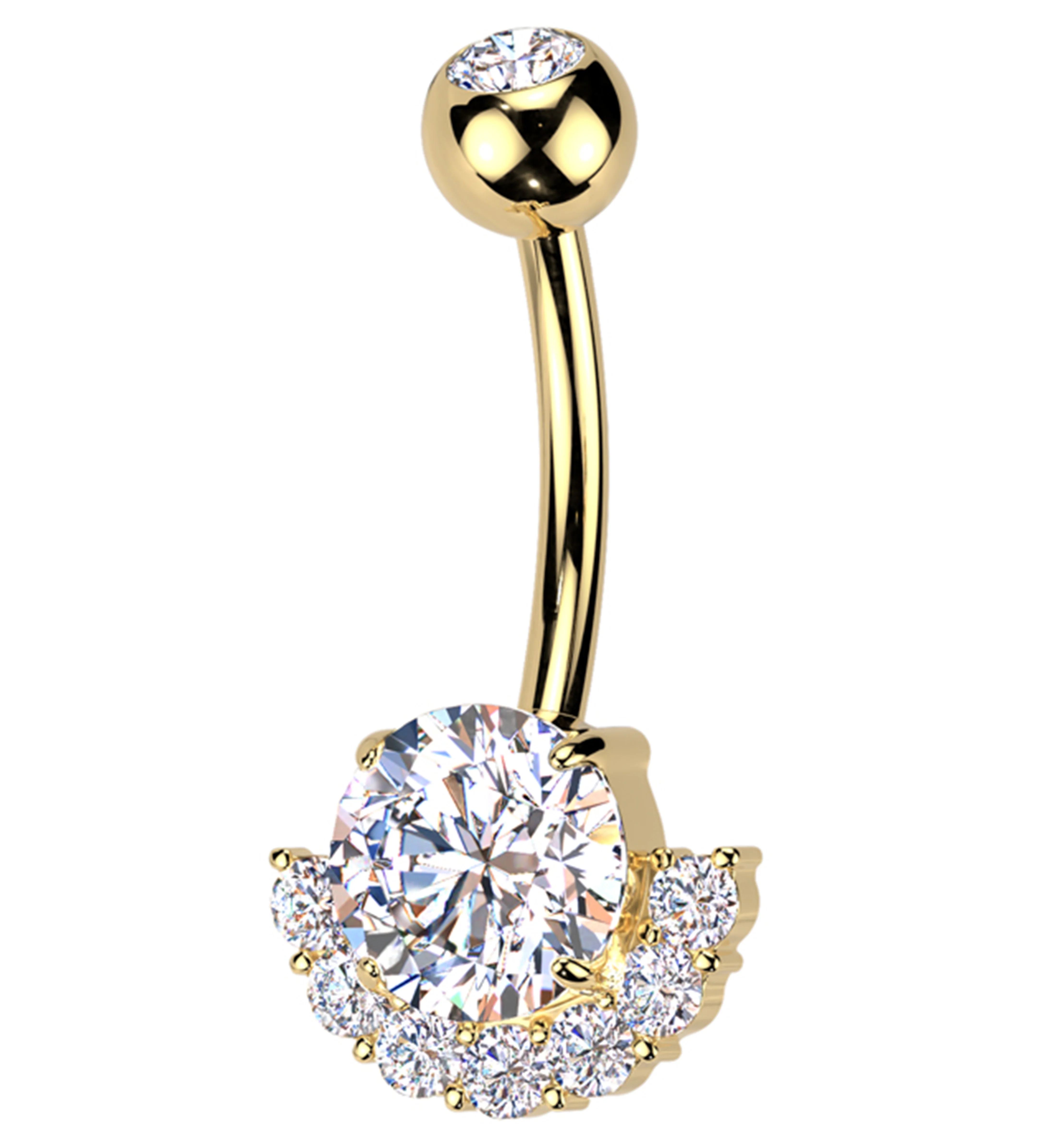 Gold PVD Half Circle Clear CZ Titanium Belly Button Ring